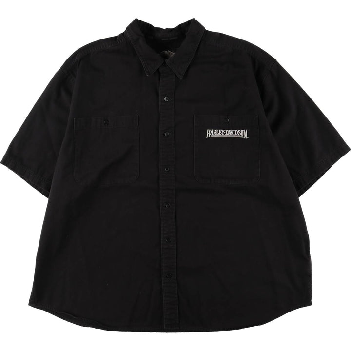 Big size Harley-Davidson hidden button-down short-sleeve work shirt, equivalent to men's XXXL cotton black type Vintage Second Hand