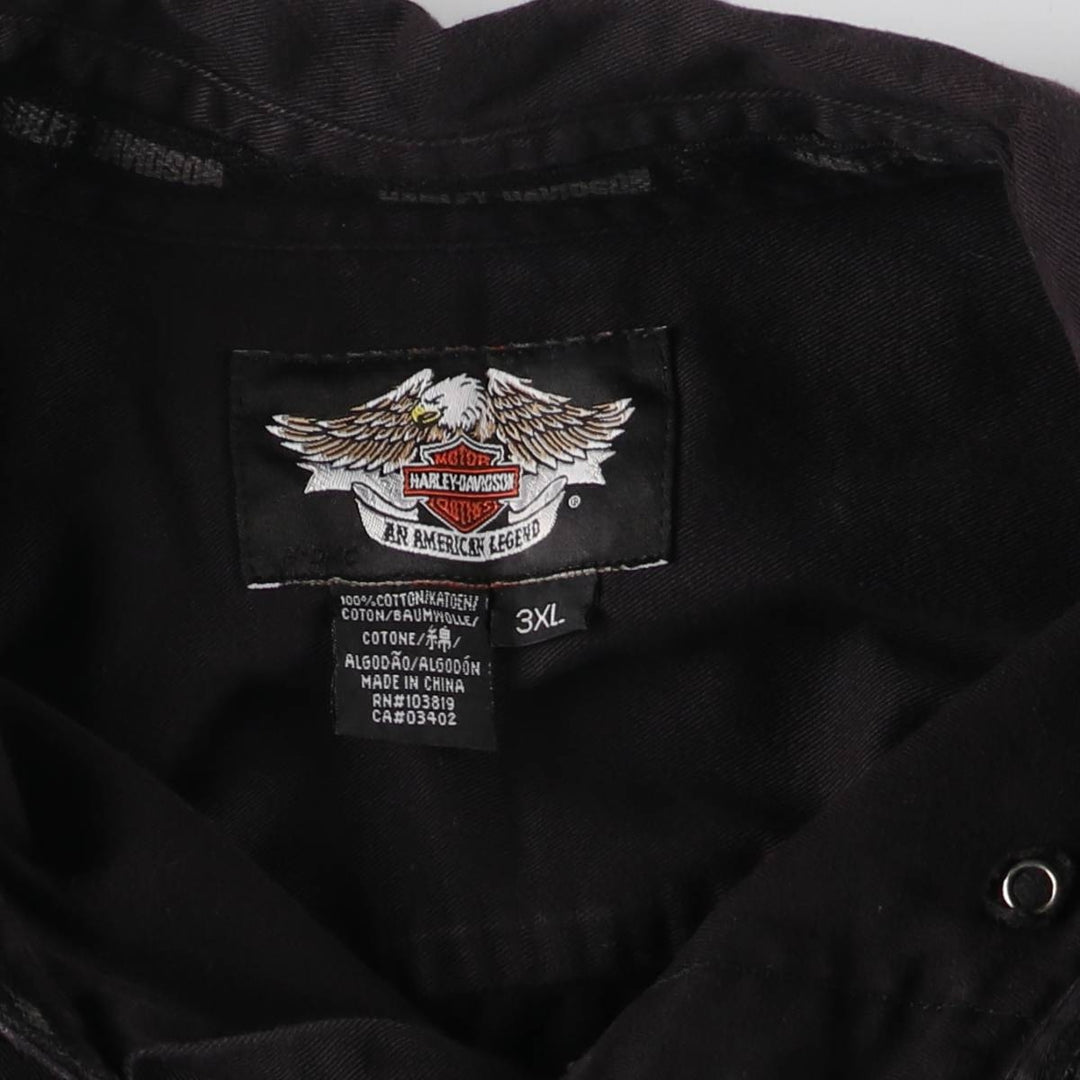 Big size Harley-Davidson hidden button-down short-sleeve work shirt, equivalent to men's XXXL cotton black type Vintage Second Hand
