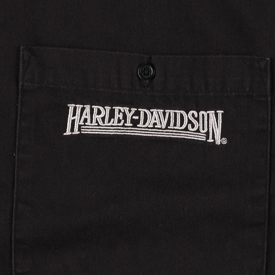 Big size Harley-Davidson hidden button-down short-sleeve work shirt, equivalent to men's XXXL cotton black type Vintage Second Hand