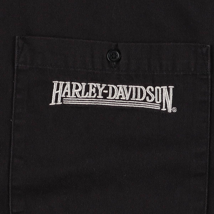 Big size Harley-Davidson hidden button-down short-sleeve work shirt, equivalent to men's XXXL cotton black type Vintage Second Hand