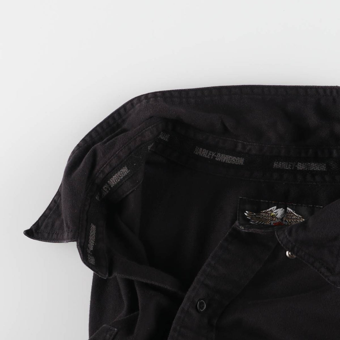 Big size Harley-Davidson hidden button-down short-sleeve work shirt, equivalent to men's XXXL cotton black type Vintage Second Hand