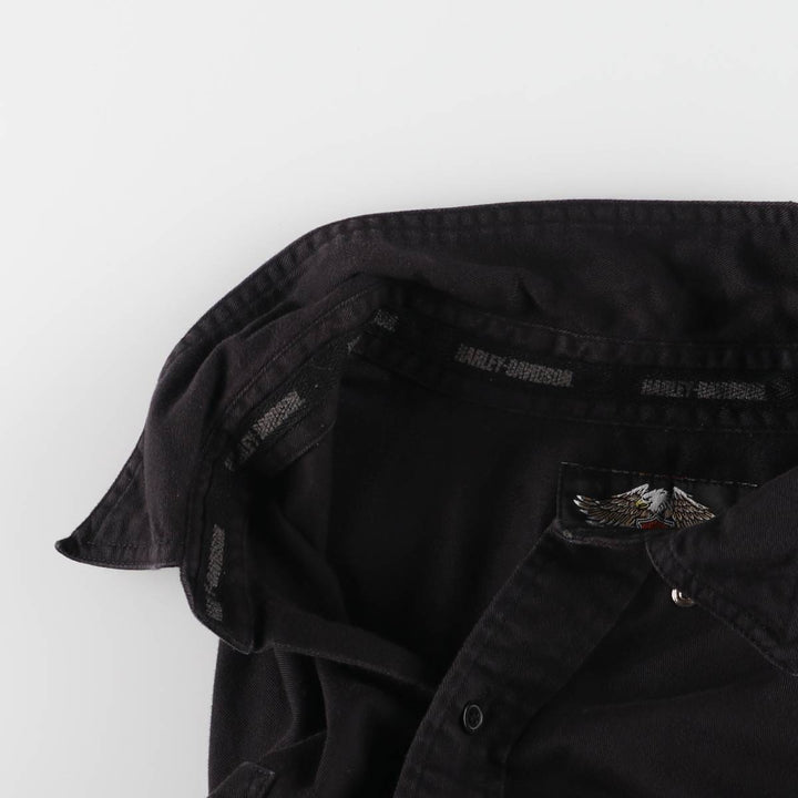 Big size Harley-Davidson hidden button-down short-sleeve work shirt, equivalent to men's XXXL cotton black type Vintage Second Hand