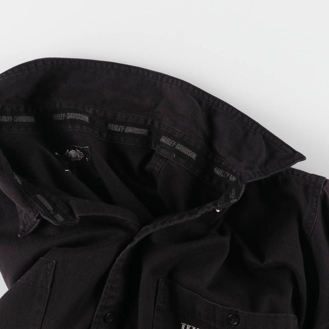 Big size Harley-Davidson hidden button-down short-sleeve work shirt, equivalent to men's XXXL cotton black type Vintage Second Hand