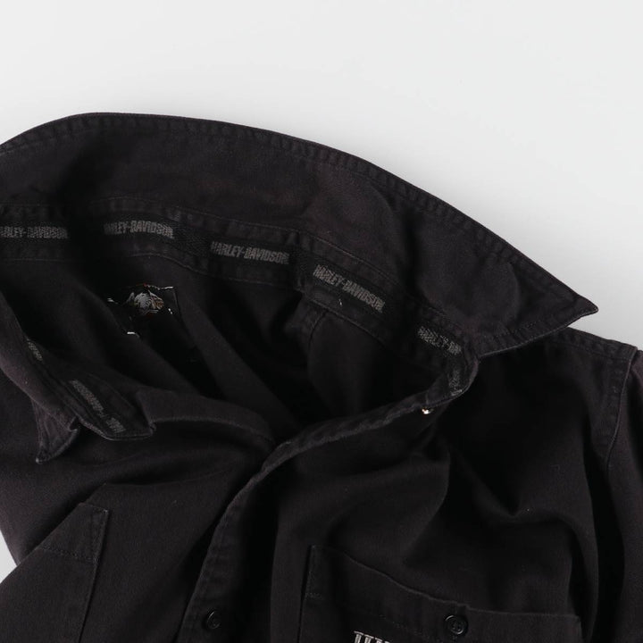 Big size Harley-Davidson hidden button-down short-sleeve work shirt, equivalent to men's XXXL cotton black type Vintage Second Hand