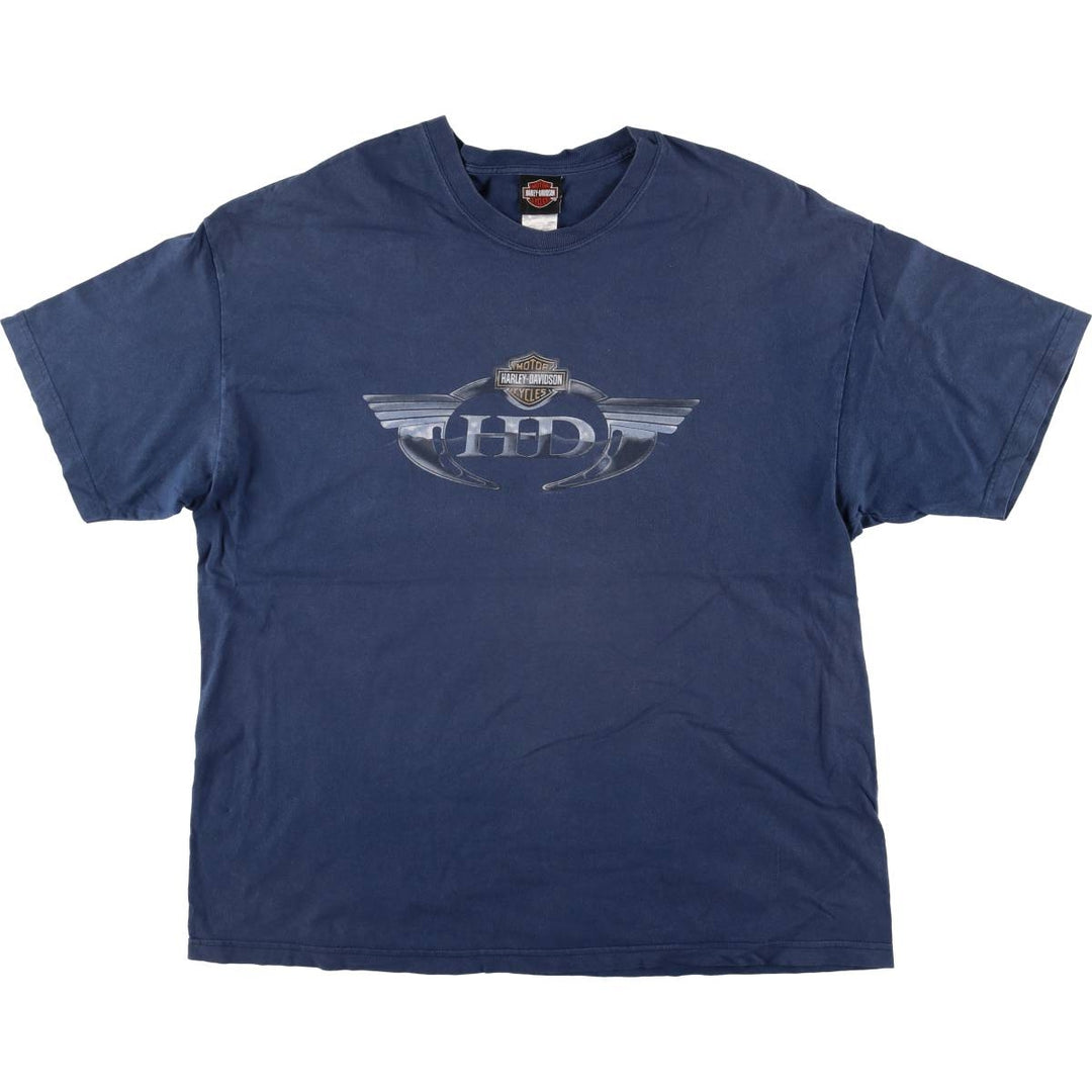 00'S Harley-Davidson Hanes Motorcycle Bike T-shirt Made in USA Men's XXL cotton navy blue type Vintage Second Hand
