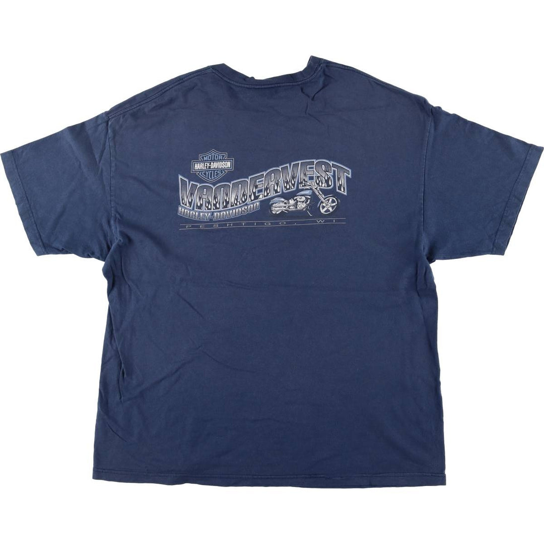 00'S Harley-Davidson Hanes Motorcycle Bike T-shirt Made in USA Men's XXL cotton navy blue type Vintage Second Hand