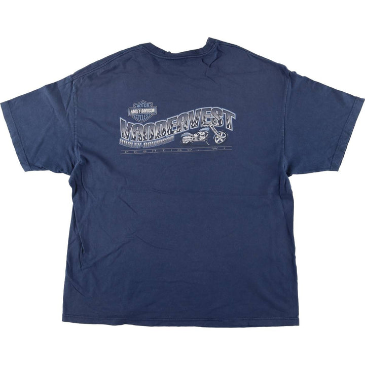 00'S Harley-Davidson Hanes Motorcycle Bike T-shirt Made in USA Men's XXL cotton navy blue type Vintage Second Hand