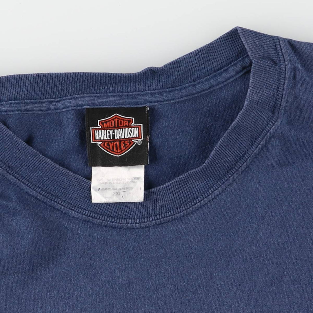00'S Harley-Davidson Hanes Motorcycle Bike T-shirt Made in USA Men's XXL cotton navy blue type Vintage Second Hand