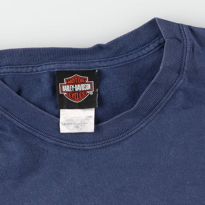 00'S Harley-Davidson Hanes Motorcycle Bike T-shirt Made in USA Men's XXL cotton navy blue type Vintage Second Hand