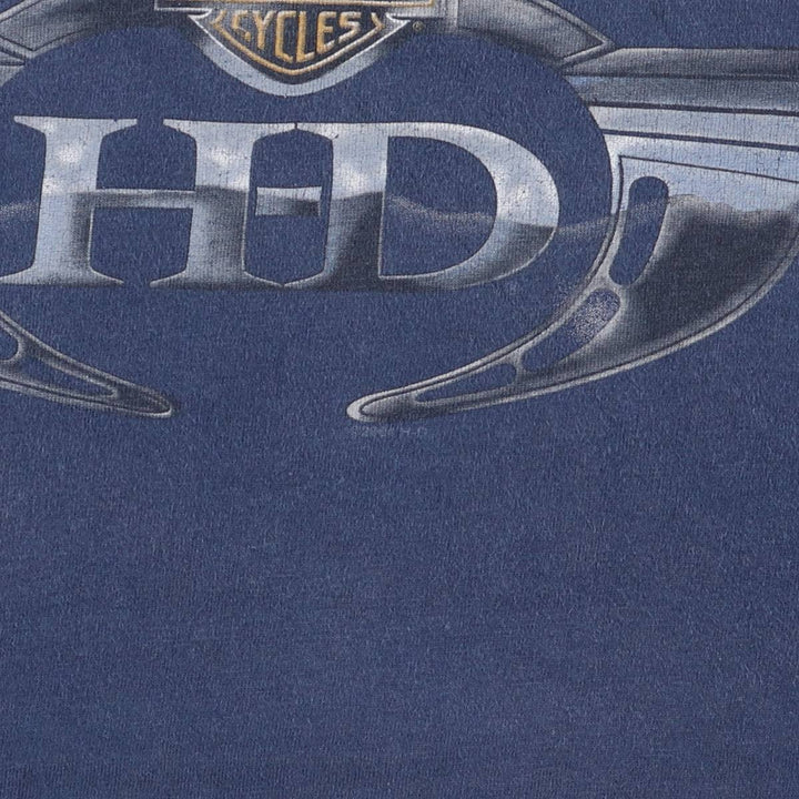 00'S Harley-Davidson Hanes Motorcycle Bike T-shirt Made in USA Men's XXL cotton navy blue type Vintage Second Hand