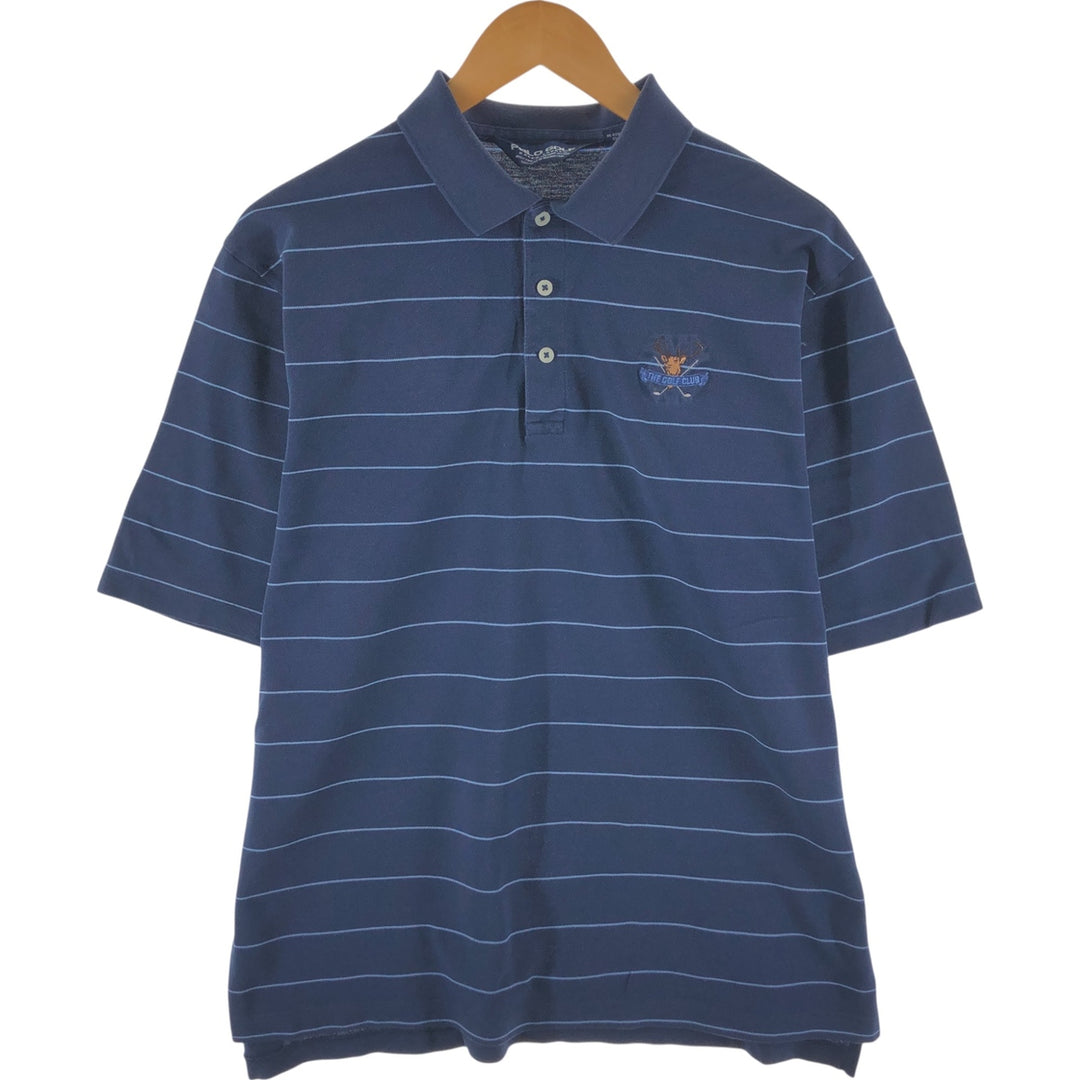 Ralph Lauren POLO GOLF Short Sleeve Striped Polo Shirt Men's Size L Pima Cotton navy blue type Vintage Second Hand