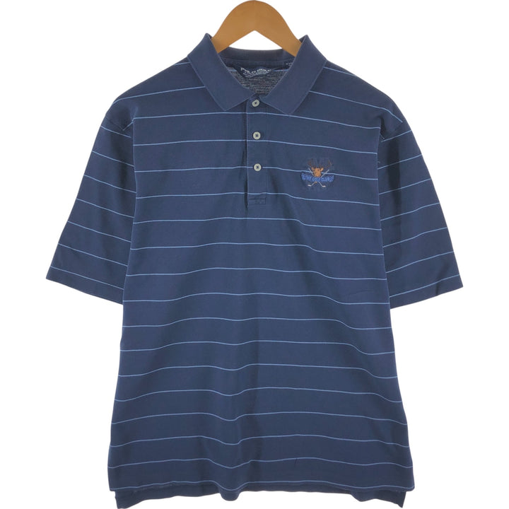 Ralph Lauren POLO GOLF Short Sleeve Striped Polo Shirt Men's Size L Pima Cotton navy blue type Vintage Second Hand