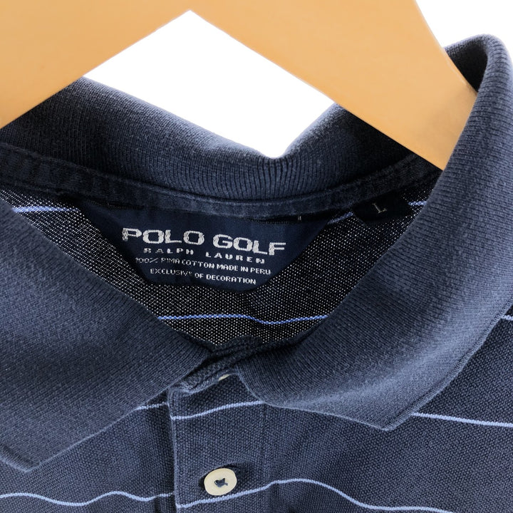 Ralph Lauren POLO GOLF Short Sleeve Striped Polo Shirt Men's Size L Pima Cotton navy blue type Vintage Second Hand