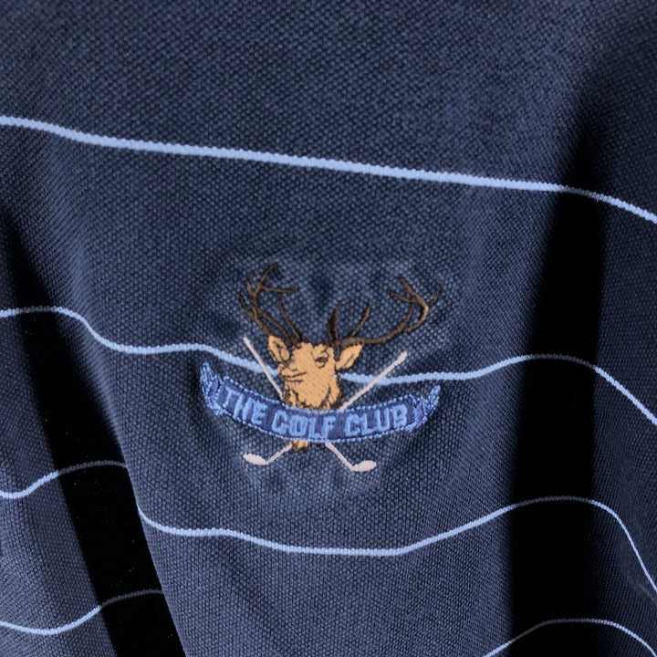 Ralph Lauren POLO GOLF Short Sleeve Striped Polo Shirt Men's Size L Pima Cotton navy blue type Vintage Second Hand