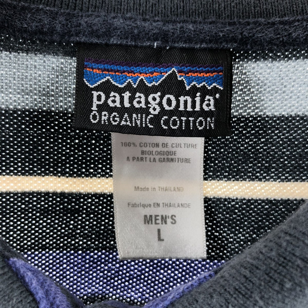 Patagonia ORGANIC COTTON 51884 short sleeve striped polo shirt, men's size L cotton purple type Vintage Second Hand