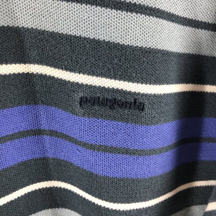 Patagonia ORGANIC COTTON 51884 short sleeve striped polo shirt, men's size L cotton purple type Vintage Second Hand