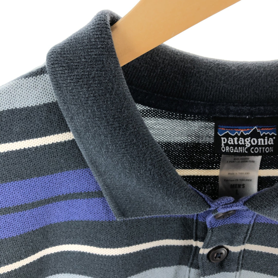 Patagonia ORGANIC COTTON 51884 short sleeve striped polo shirt, men's size L cotton purple type Vintage Second Hand