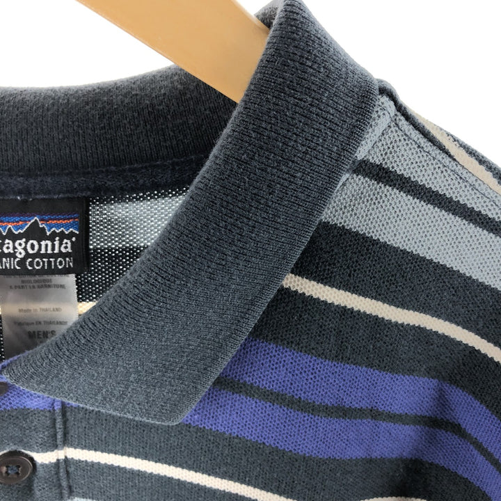 Patagonia ORGANIC COTTON 51884 short sleeve striped polo shirt, men's size L cotton purple type Vintage Second Hand