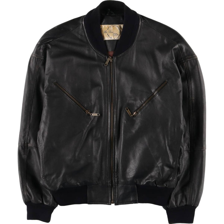 Leather blouson jacket for women, equivalent to XXL genuine leather black type Vintage Second Hand