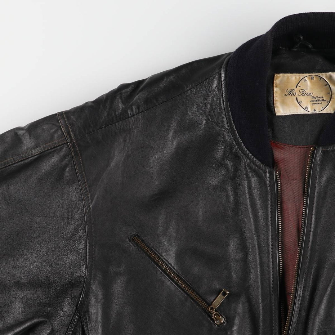 Leather blouson jacket for women, equivalent to XXL genuine leather black type Vintage Second Hand