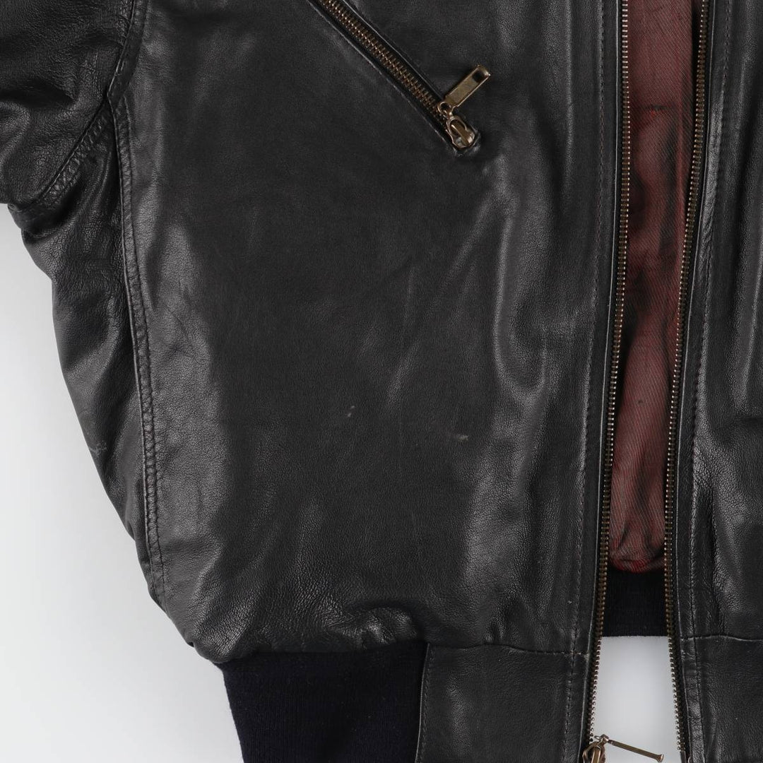 Leather blouson jacket for women, equivalent to XXL genuine leather black type Vintage Second Hand