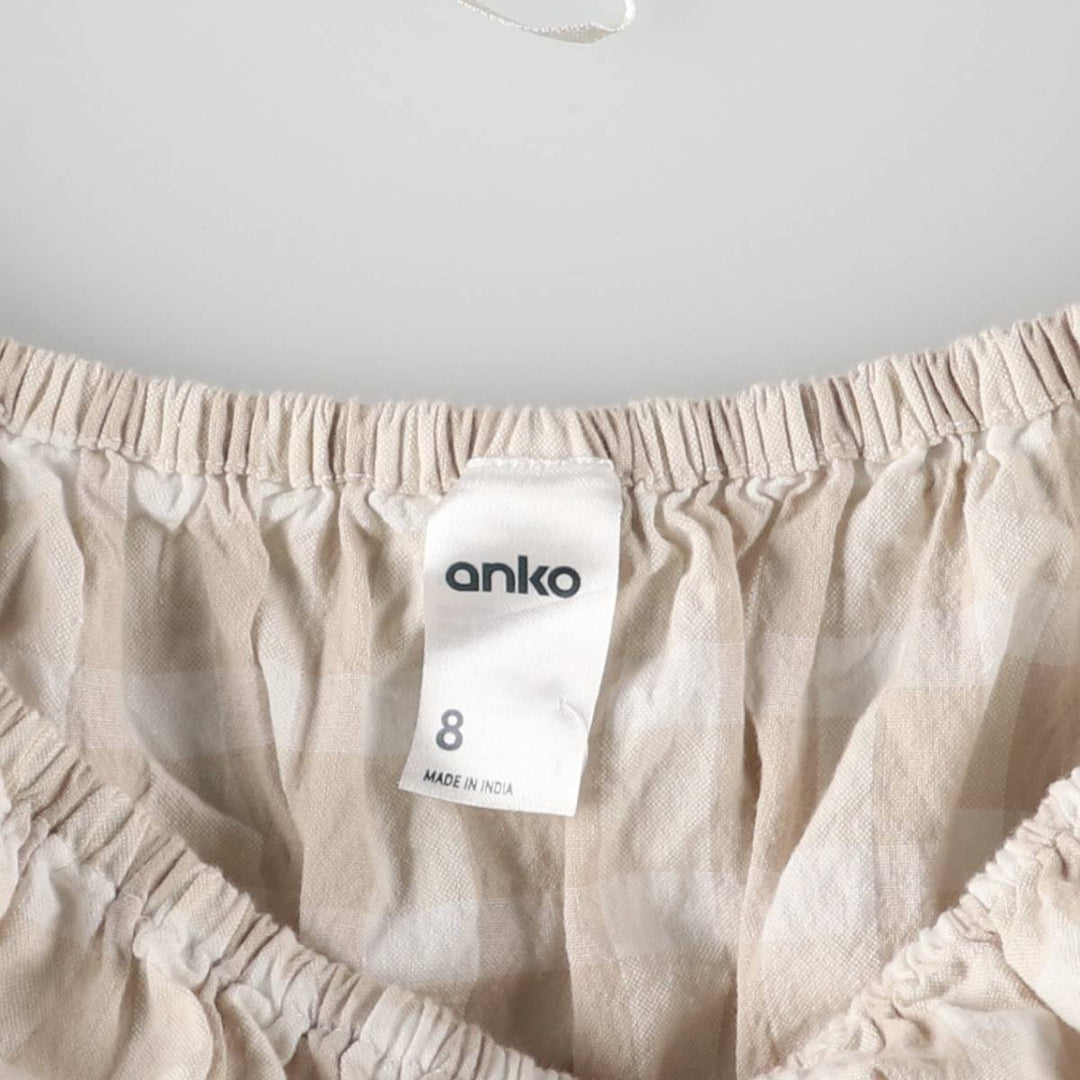 anko Check Pattern Off Shoulder Long Sleeve Blouse Women's M Size cotton Beige type Vintage Second Hand