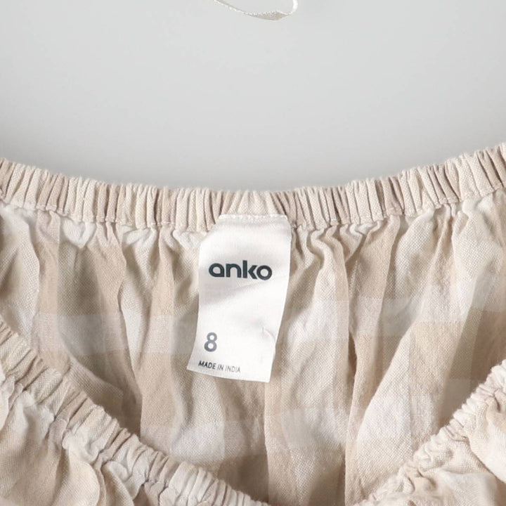 anko Check Pattern Off Shoulder Long Sleeve Blouse Women's M Size cotton Beige type Vintage Second Hand