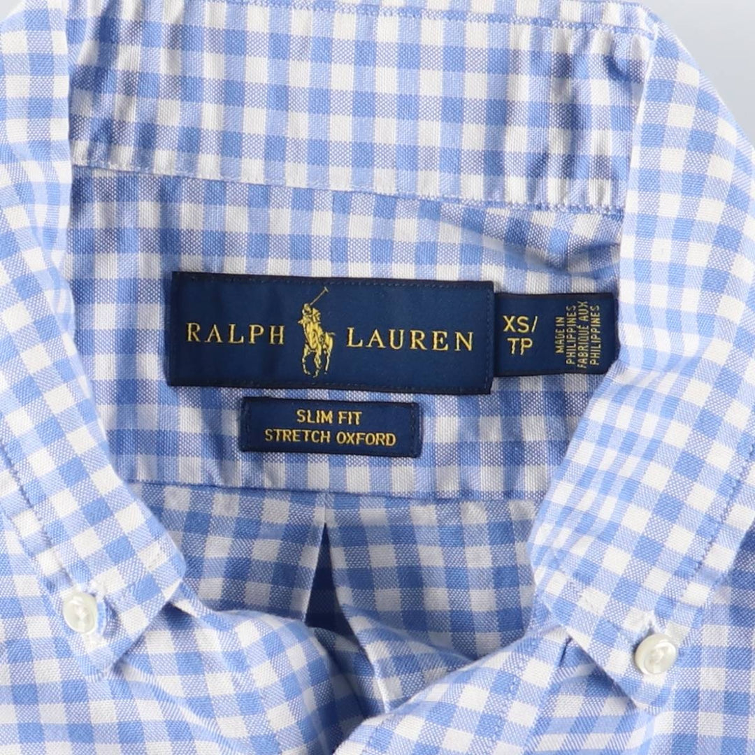 Ralph Lauren Slim Fit Stretch Oxford Gingham Check Long Sleeve Button Down Check Shirt Men's XS unclear Blue type light blue Vintage Second Hand
