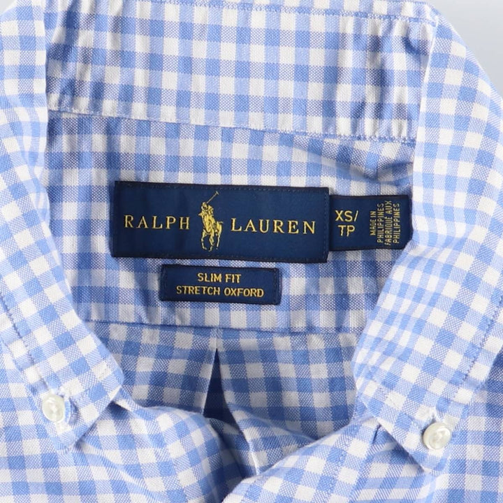 Ralph Lauren Slim Fit Stretch Oxford Gingham Check Long Sleeve Button Down Check Shirt Men's XS unclear Blue type light blue Vintage Second Hand