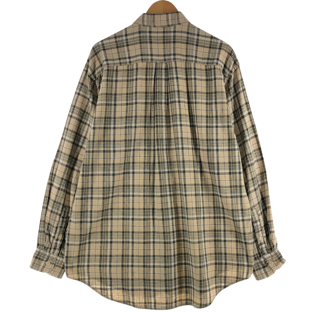 90'S NAUTICA Check Pattern Long Sleeve Linen Button Down Shirt Men's Size L Vintage linen yellow type Vintage Second Hand