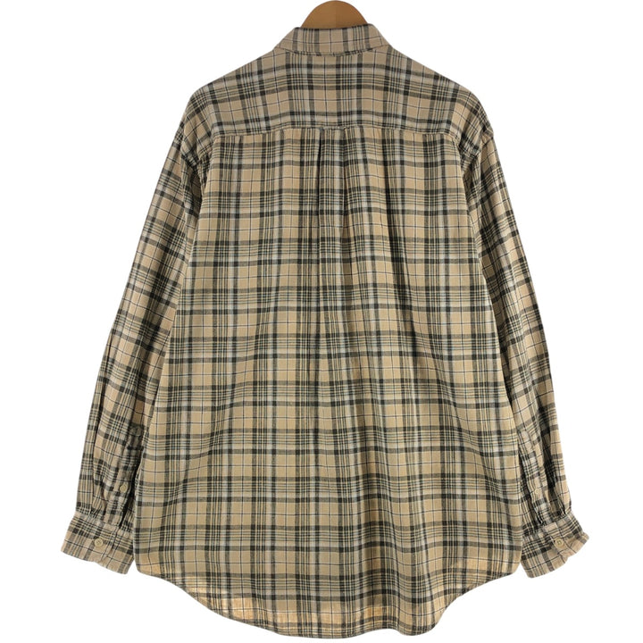 90'S NAUTICA Check Pattern Long Sleeve Linen Button Down Shirt Men's Size L Vintage linen yellow type Vintage Second Hand