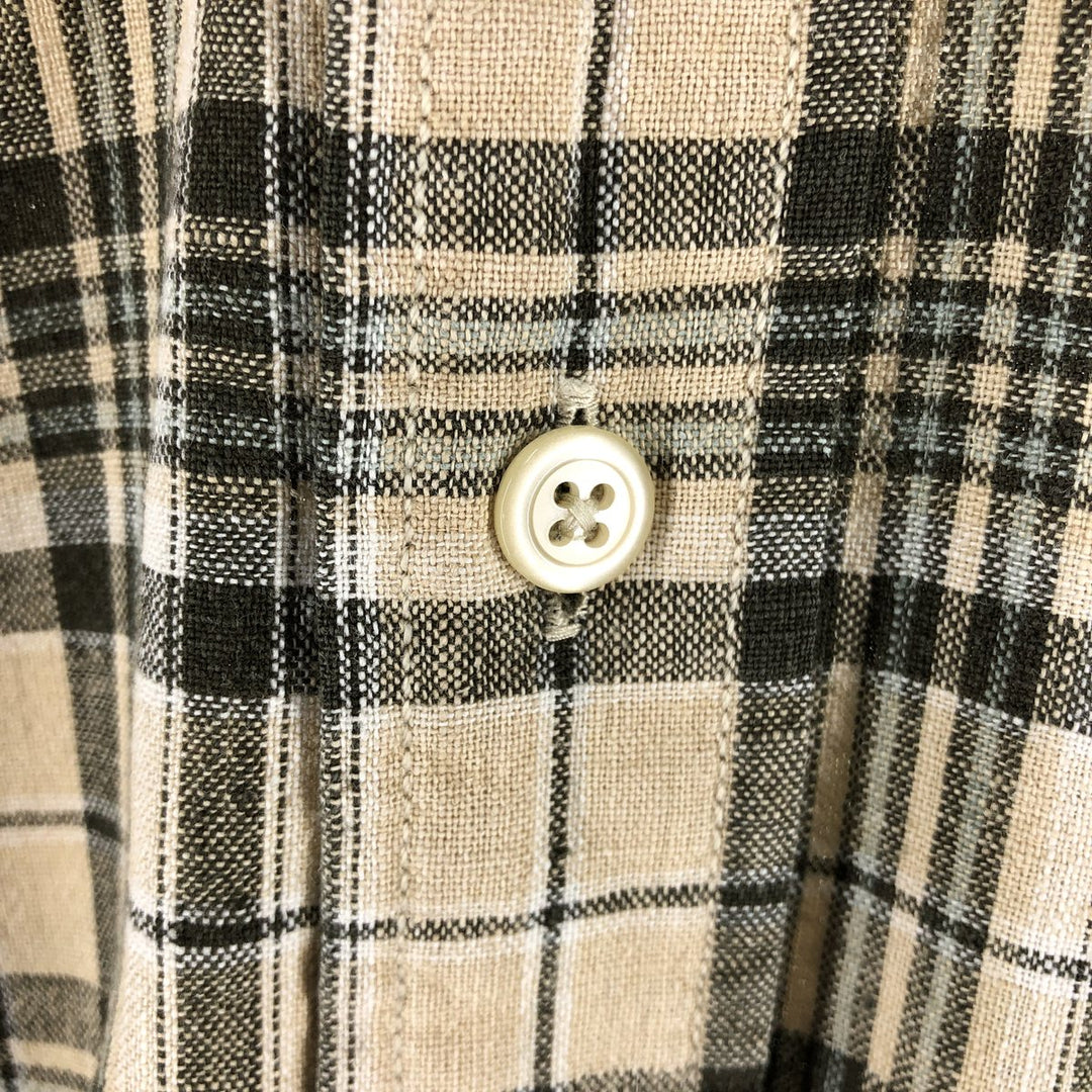 90'S NAUTICA Check Pattern Long Sleeve Linen Button Down Shirt Men's Size L Vintage linen yellow type Vintage Second Hand
