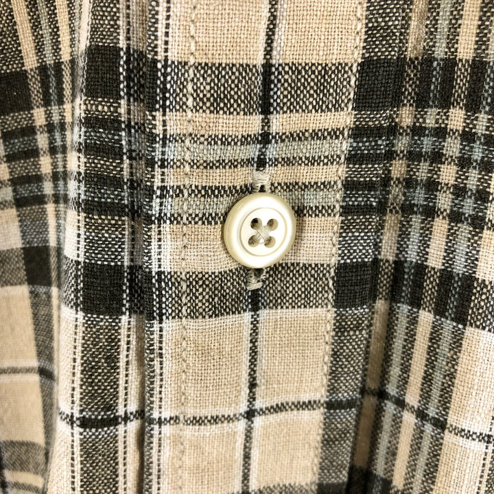 90'S NAUTICA Check Pattern Long Sleeve Linen Button Down Shirt Men's Size L Vintage linen yellow type Vintage Second Hand