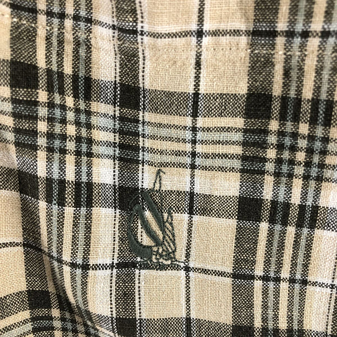 90'S NAUTICA Check Pattern Long Sleeve Linen Button Down Shirt Men's Size L Vintage linen yellow type Vintage Second Hand