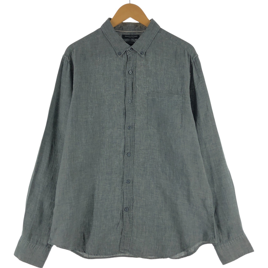 00'S Banana Republic Camden Fit Long Sleeve Linen Button Down Shirt Men's Size L linen gray type Vintage Second Hand