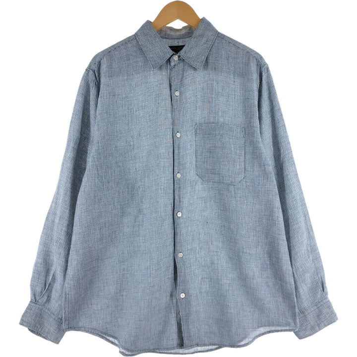 00'S Banana Republic BANANA REPUBLIC all-over print long sleeve linen shirt, men's size L linen navy blue type Vintage Second Hand