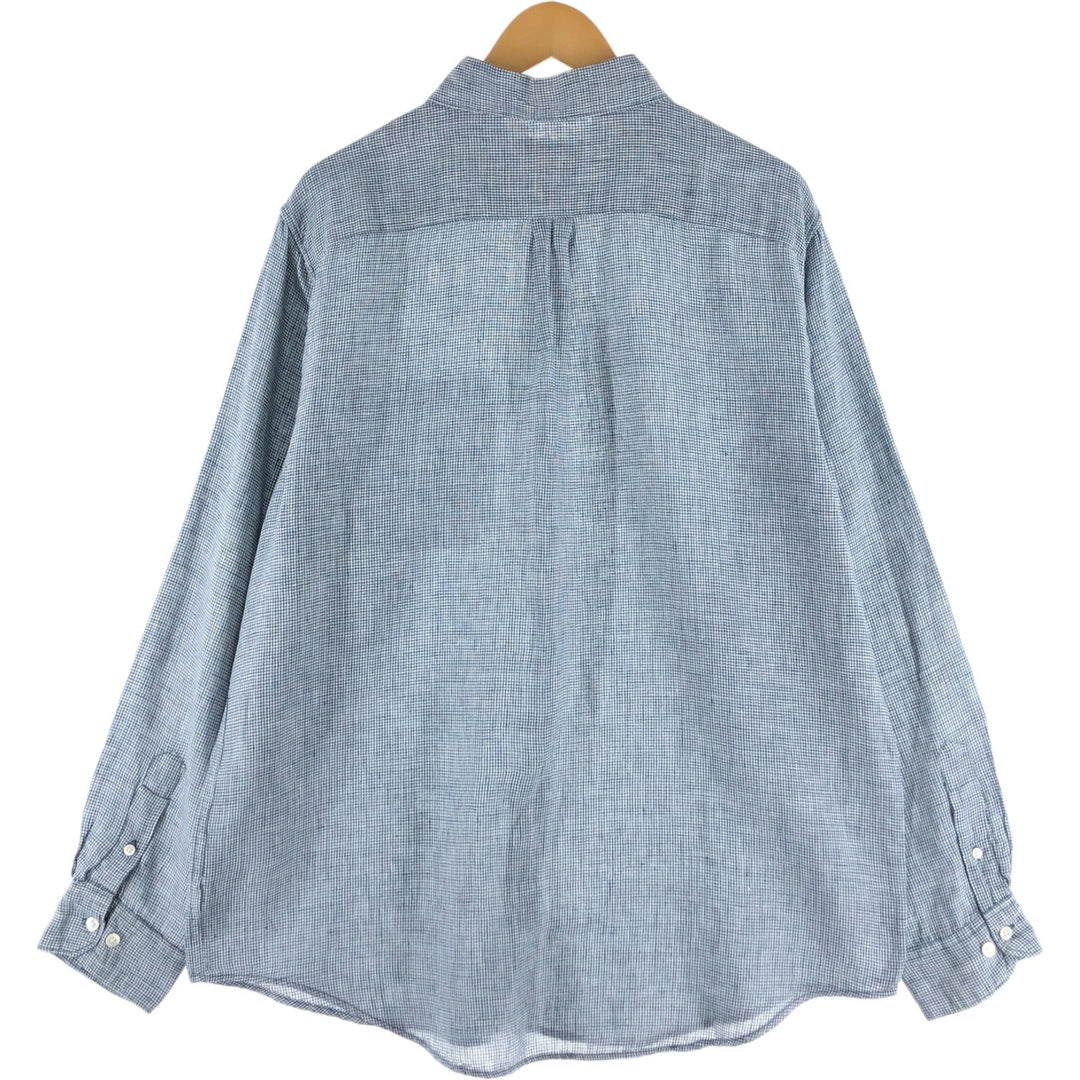 00'S Banana Republic BANANA REPUBLIC all-over print long sleeve linen shirt, men's size L linen navy blue type Vintage Second Hand