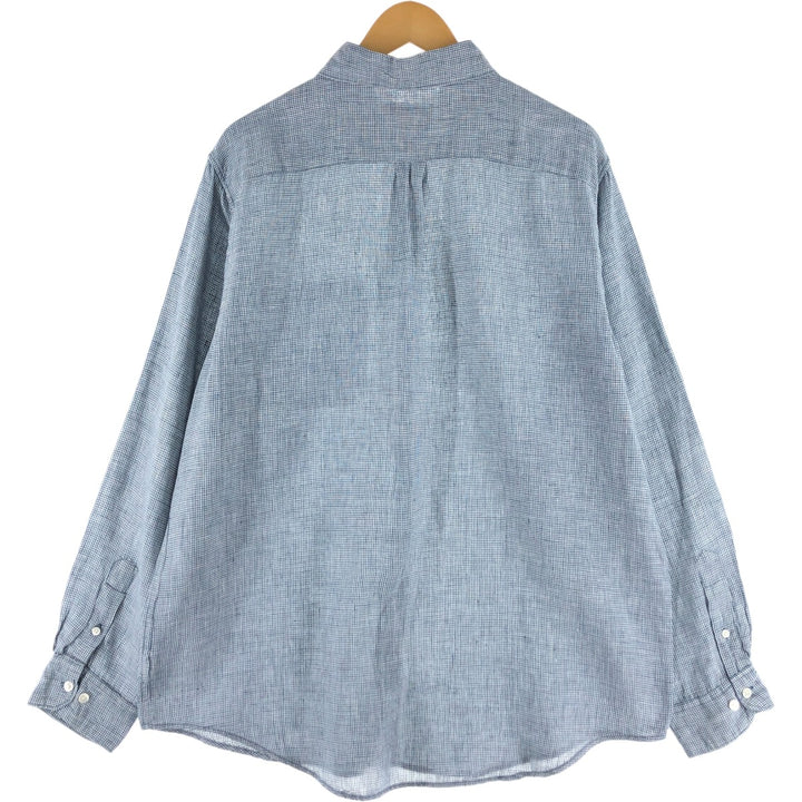 00'S Banana Republic BANANA REPUBLIC all-over print long sleeve linen shirt, men's size L linen navy blue type Vintage Second Hand