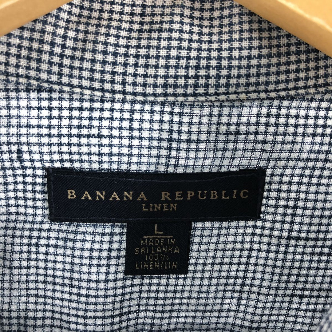 00'S Banana Republic BANANA REPUBLIC all-over print long sleeve linen shirt, men's size L linen navy blue type Vintage Second Hand