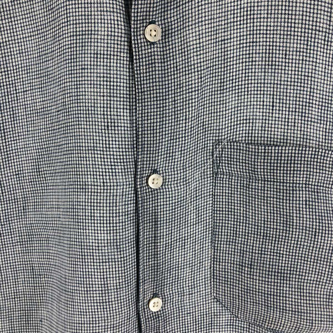 00'S Banana Republic BANANA REPUBLIC all-over print long sleeve linen shirt, men's size L linen navy blue type Vintage Second Hand