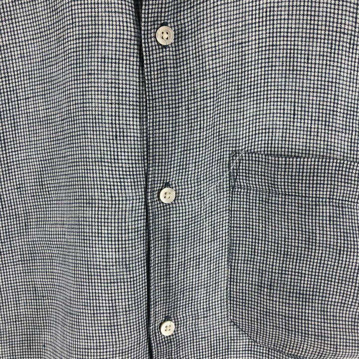 00'S Banana Republic BANANA REPUBLIC all-over print long sleeve linen shirt, men's size L linen navy blue type Vintage Second Hand