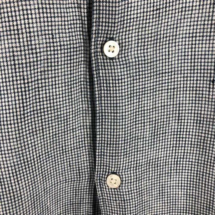 00'S Banana Republic BANANA REPUBLIC all-over print long sleeve linen shirt, men's size L linen navy blue type Vintage Second Hand