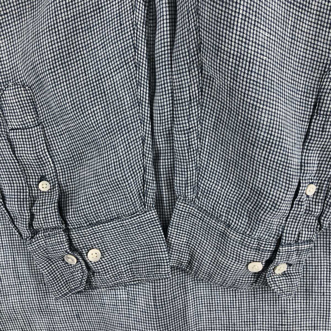 00'S Banana Republic BANANA REPUBLIC all-over print long sleeve linen shirt, men's size L linen navy blue type Vintage Second Hand