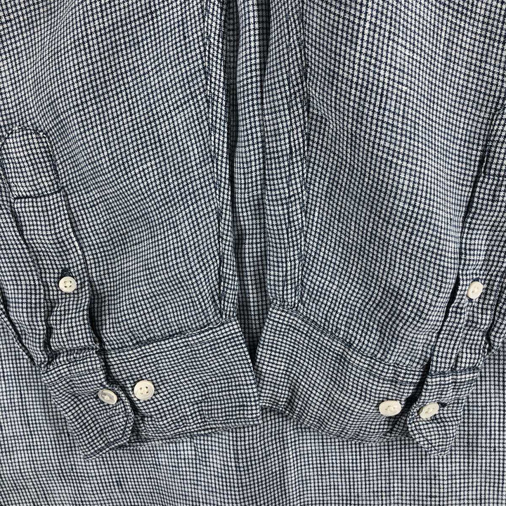 00'S Banana Republic BANANA REPUBLIC all-over print long sleeve linen shirt, men's size L linen navy blue type Vintage Second Hand