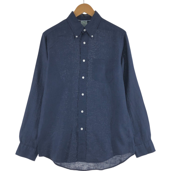 Brooks Brothers Est.1818 Milano Long Sleeve Linen Button Down Shirt, Men's M linen navy blue type Vintage Second Hand