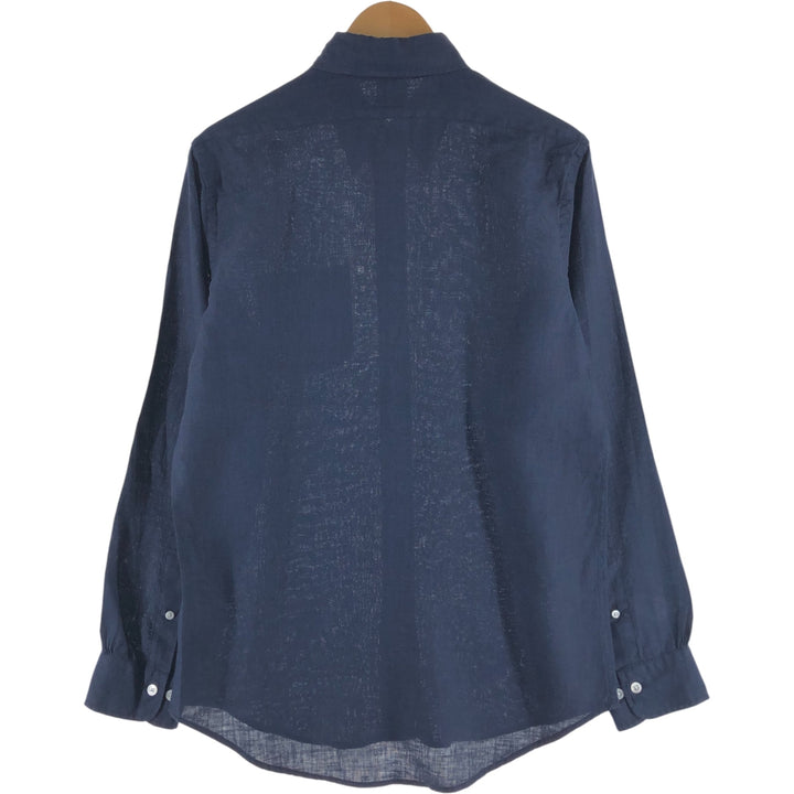 Brooks Brothers Est.1818 Milano Long Sleeve Linen Button Down Shirt, Men's M linen navy blue type Vintage Second Hand