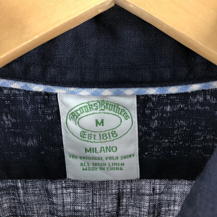Brooks Brothers Est.1818 Milano Long Sleeve Linen Button Down Shirt, Men's M linen navy blue type Vintage Second Hand