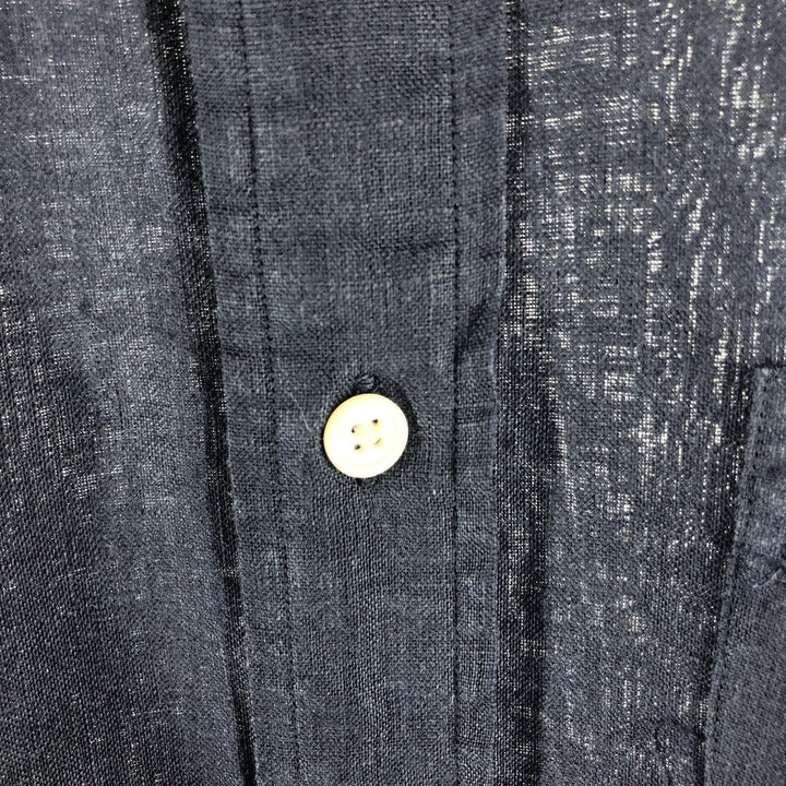 Brooks Brothers Est.1818 Milano Long Sleeve Linen Button Down Shirt, Men's M linen navy blue type Vintage Second Hand
