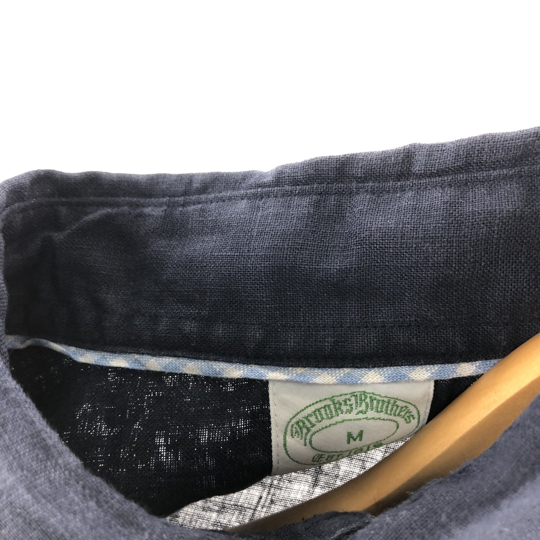 Brooks Brothers Est.1818 Milano Long Sleeve Linen Button Down Shirt, Men's M linen navy blue type Vintage Second Hand
