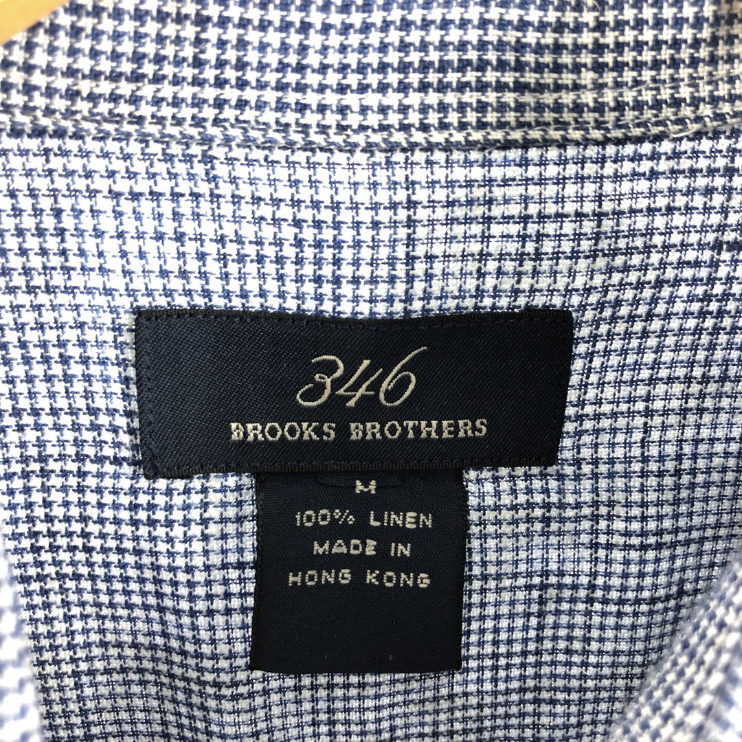 Brooks Brothers 346 Houndstooth Pattern Long Sleeve Linen Button-Down Shirt, Men's Size M linen blue type Vintage Second Hand